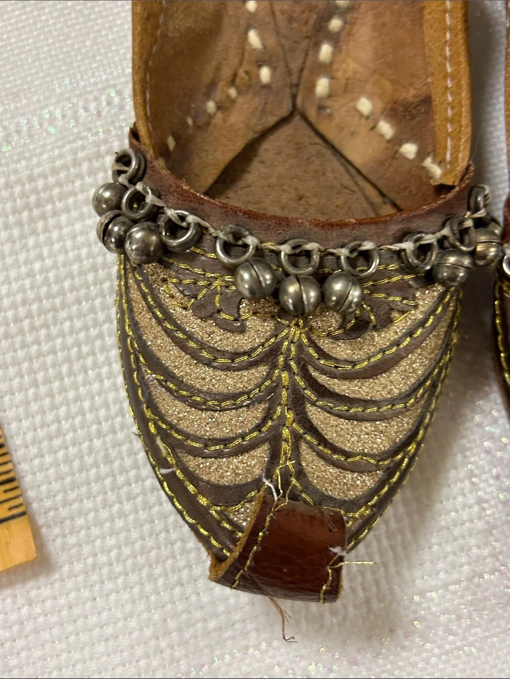Embellished child Flat Slip-On in Brown and Gold